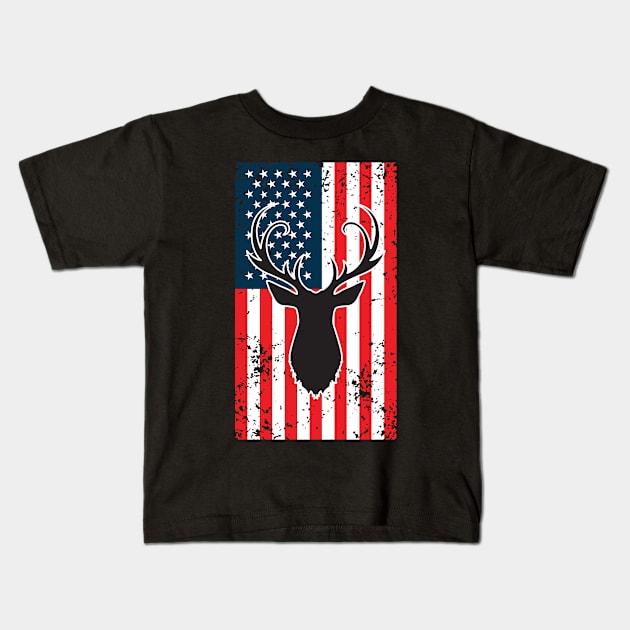 American Flag Deer Hunting, American Deer Hunter, Deer Outfit Kids T-Shirt by jmgoutdoors